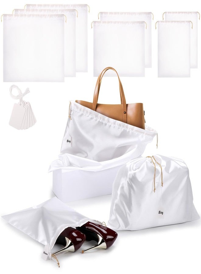 Ewen 7Pcs Dust Bags for Handbags, Satin Travel Dust Cover Bag, 2Pack 11.8x15.7in DustBag for Shoes, 2Pcs 19.6x15.7in Storage, Pack of 3 23.6x19.6in Bag for Purse, White Silk Cloth Bags with Drawstring - Image 1